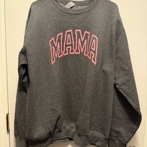 Gray Sweatshirt with Pink 'MAMA' Print